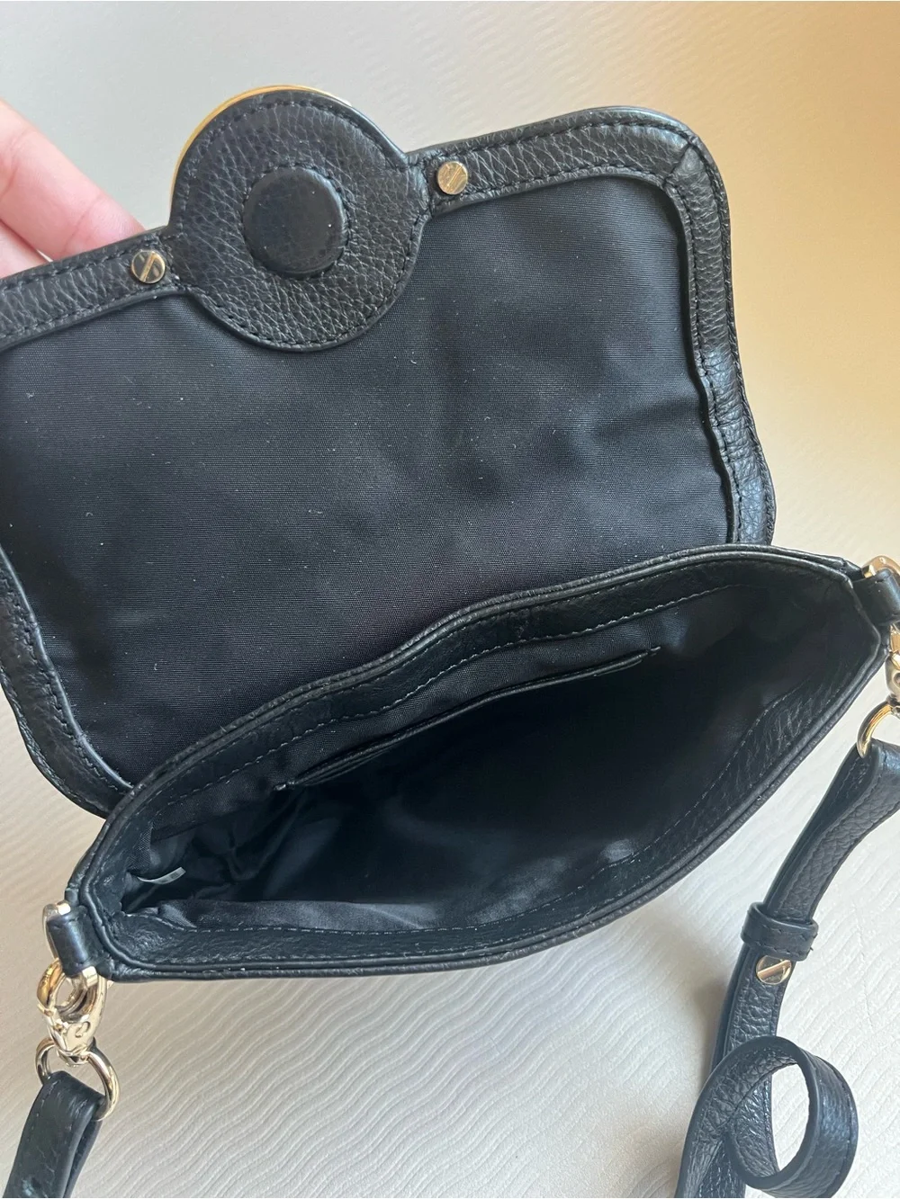 Tory Burch Amanda Mini Crossbody Black Leather Gold Logo Flap Bag